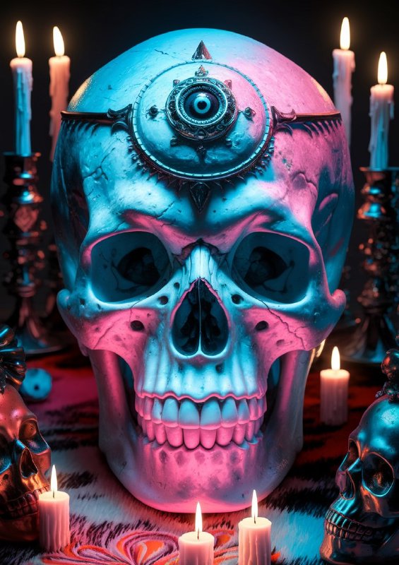 Vividly detailed skull illuminated in hues