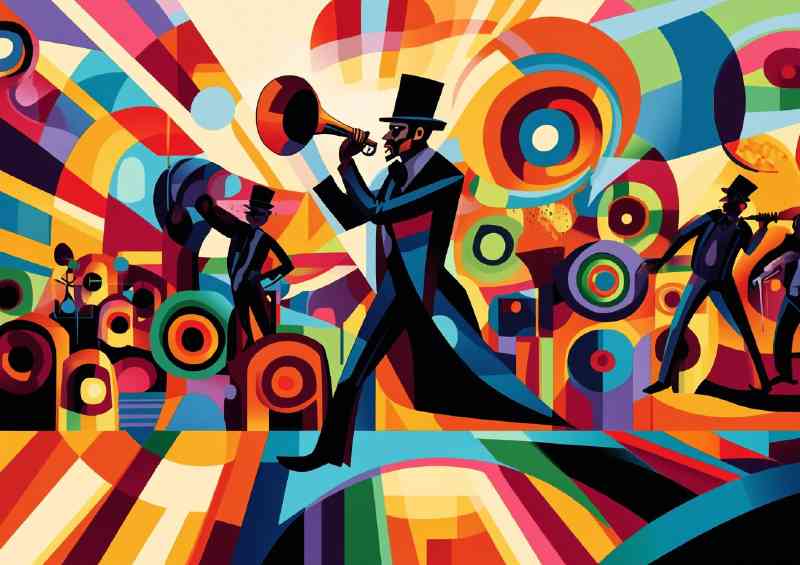 Dynamic and stylized illustration of an art deco band