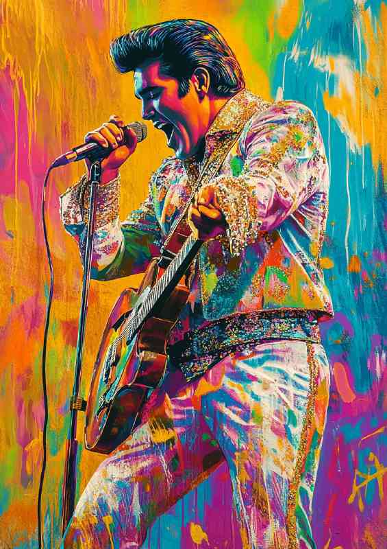 Elvis Presley portrait in the style of colorful graffiti