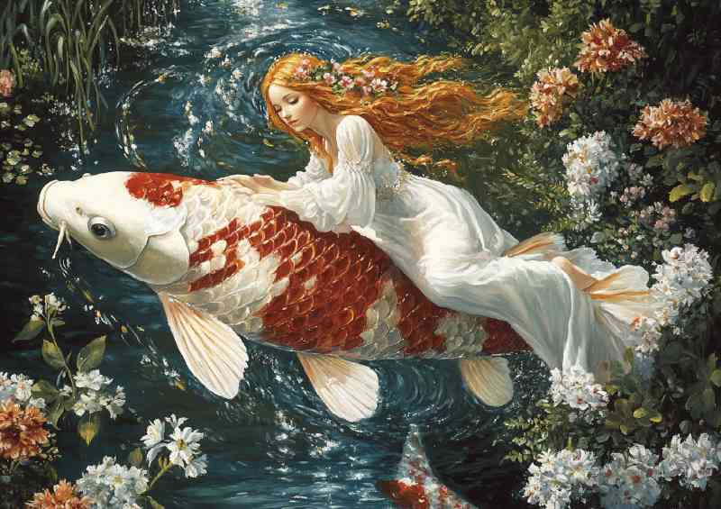 A beautiful koi fish swimming on the water an angelic