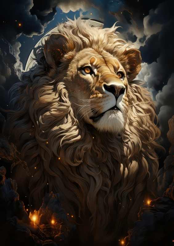 Lion Looking into the bright sky