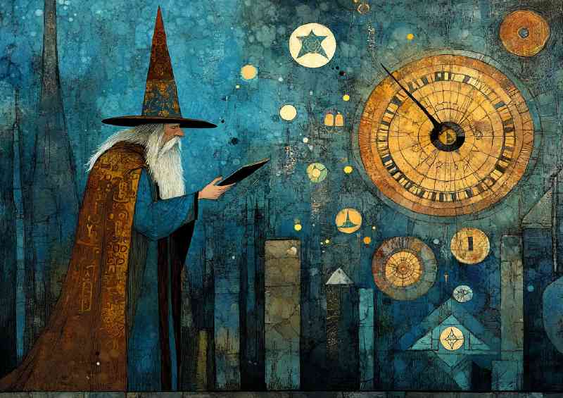 A wizard in the style mystical clocks