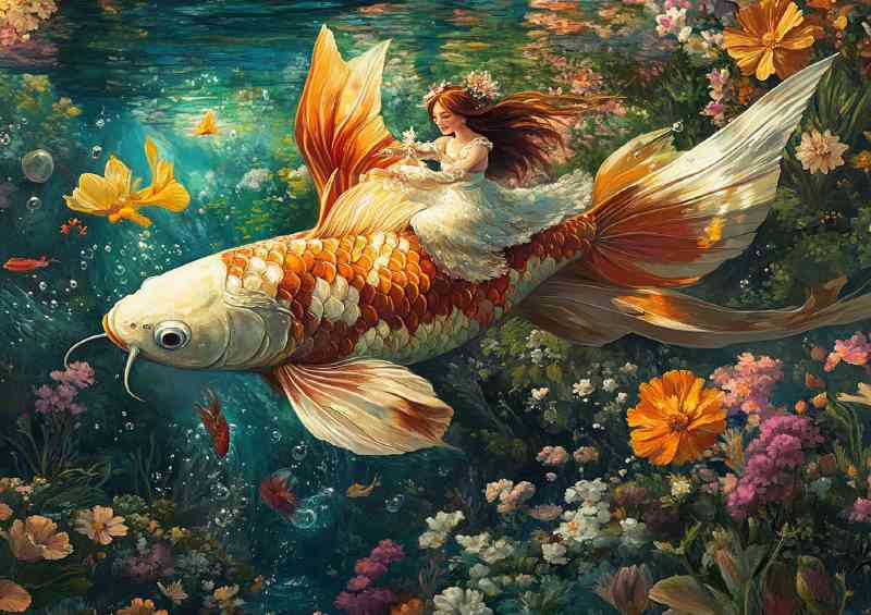 Beautiful koi fish with wings colorful and detailed angel