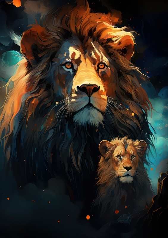 Lion and baby lion cubo a black lion with baby