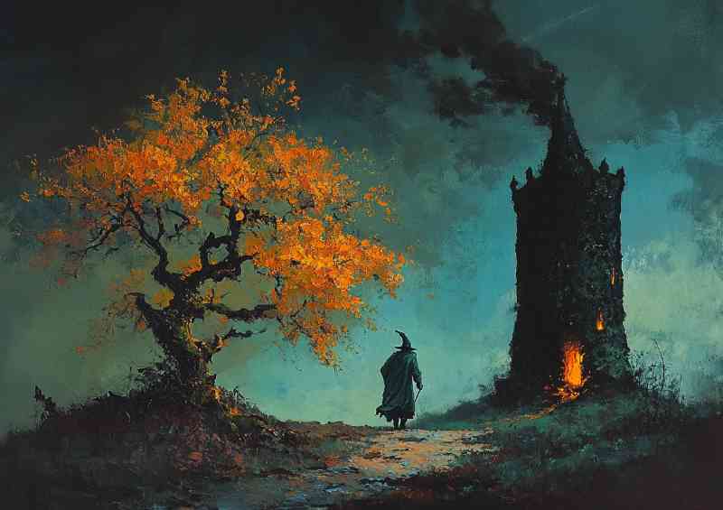 Dark fantasy painting the wizzard going home