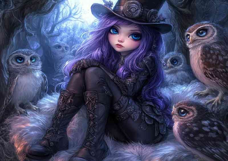 Gothic princess purple hair and owls
