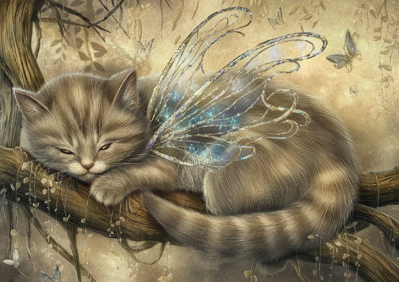 Scene of a feline creature possibly a kitten sleeping