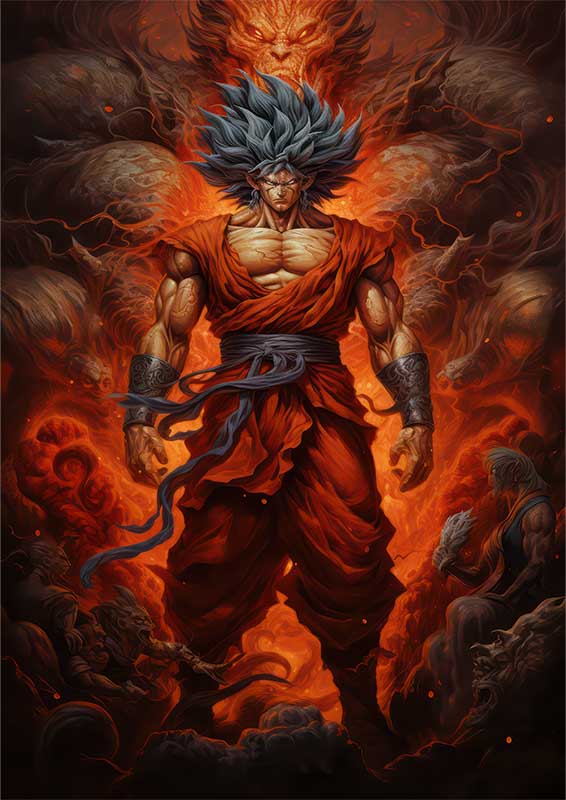 Goku is surrounded by giants and monsters