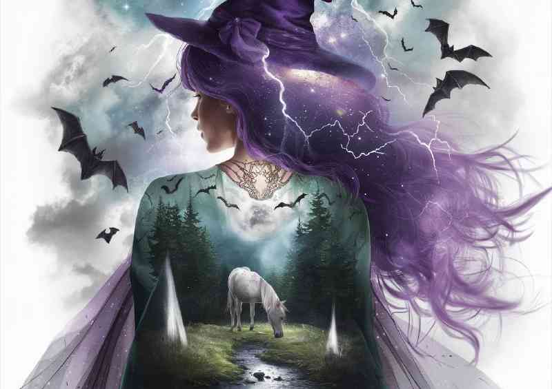 The mystical witch and bats