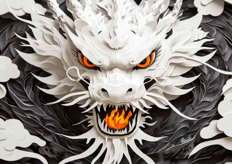 White dragon with orange eyes
