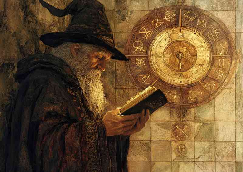 Wizard reading an old timey clock