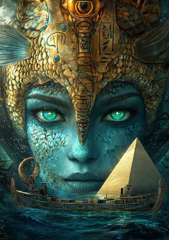 A digital painting of an Egyptian goddess Nephthys in water