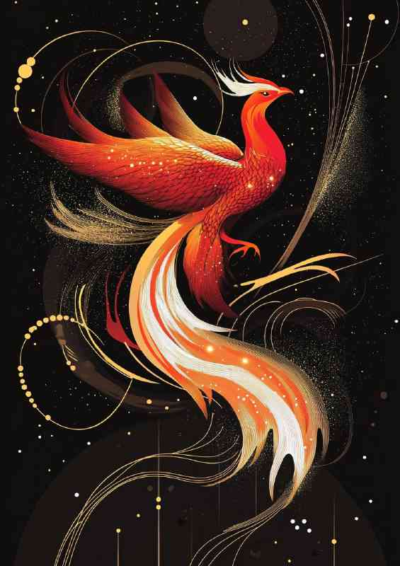 A red phoenix against a black background