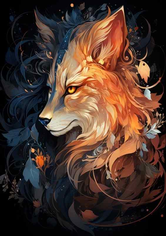 Moon Wolf Painted Style dark background