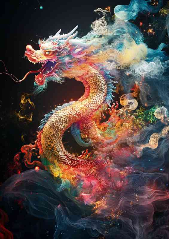 Chinese dragon with red yellow and blue