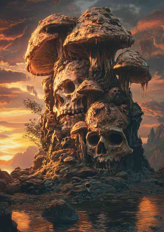 Fantay cover two skulls made of mushrooms