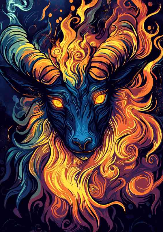 Fire demon with horns and glowing
