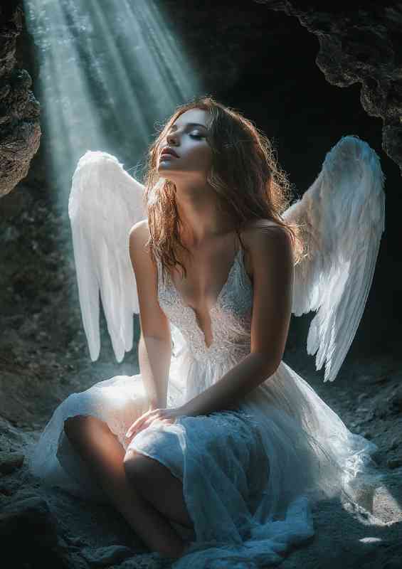 Resting angel with white wings