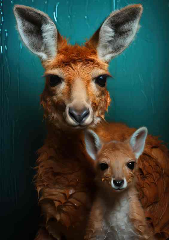 Photo style of a Kangaroo and its joey