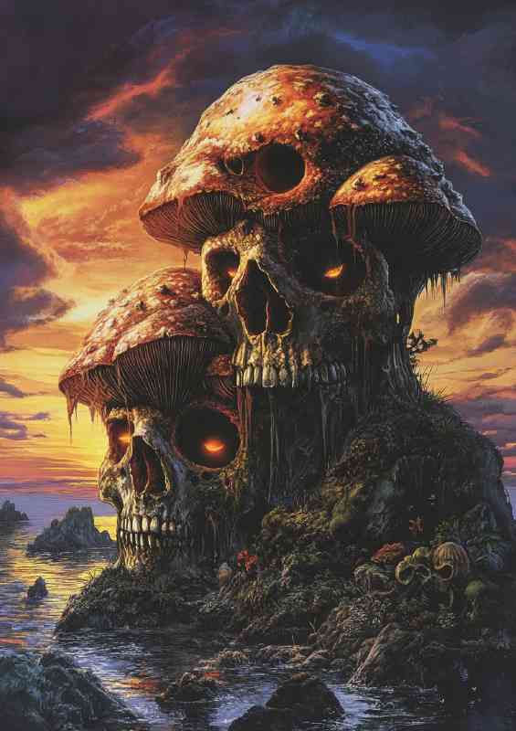 Two skulls made of mushrooms