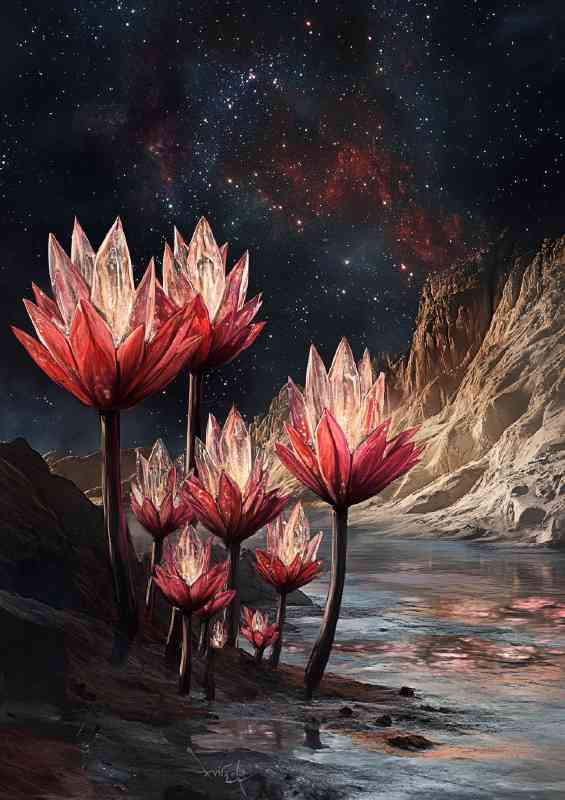 A Crystal lotus flowers with red pettles