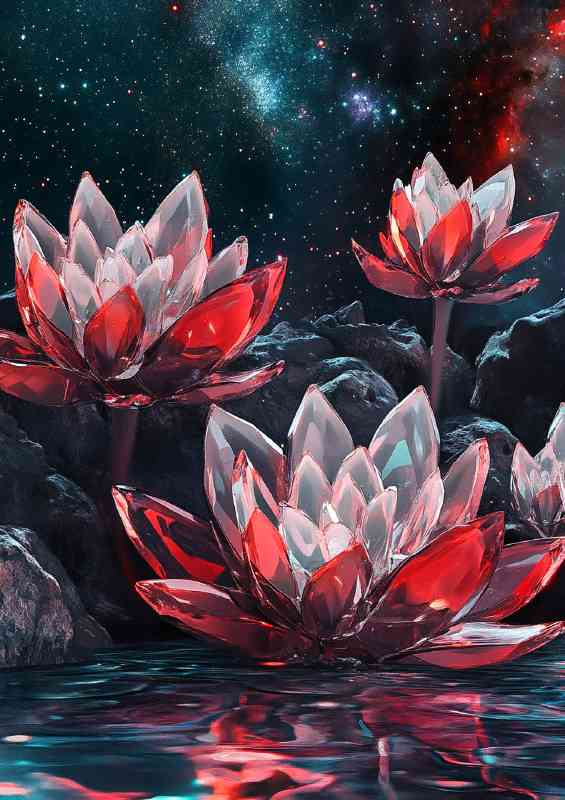 Crystal lotus flowers with red pettles