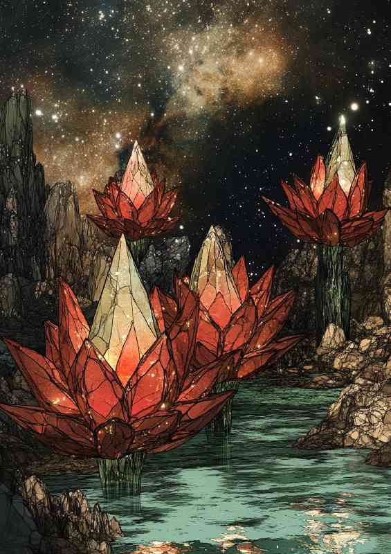 Crystal lotus flowers with red pettles glass