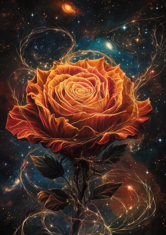 Rose with fiery swirling patterns