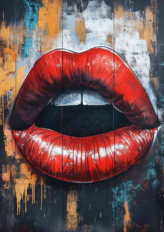 Graffiti art featuring large red lips spray paint