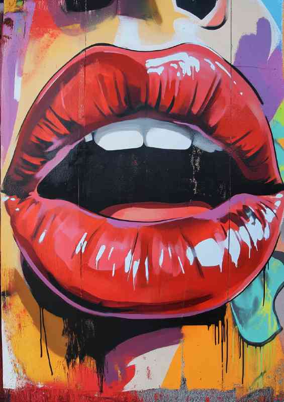 Graffiti art featuring large vibrant red lips