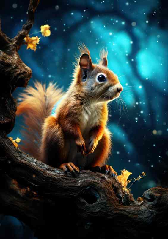 Squirral on a branch during the evening time
