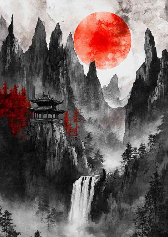 Chinese landscape painting Pavilions and towers