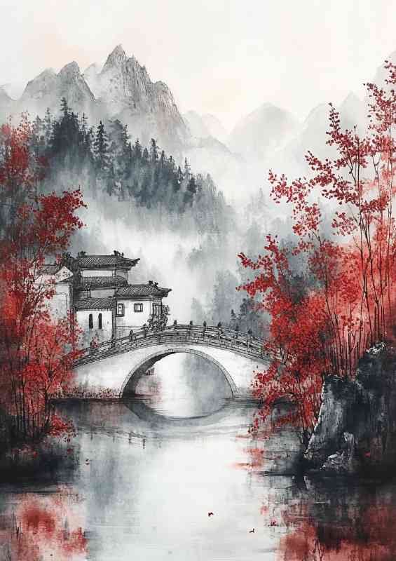 Chinese traditional painting an ink and wash landscape