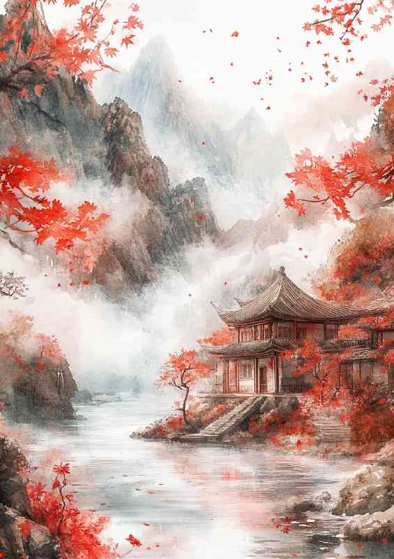 Chinese traditional painting landscape painting in the mist