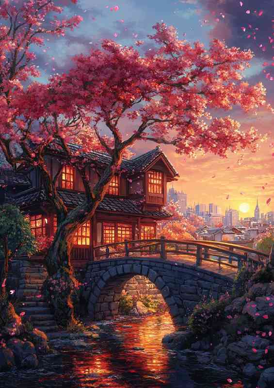 Japanese architecture cherry blossom