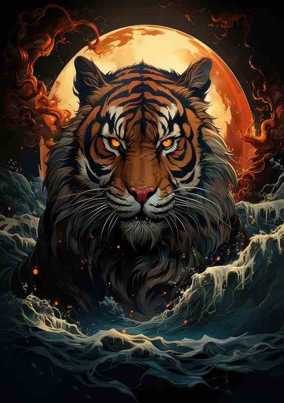 The tiger in the middle of the water