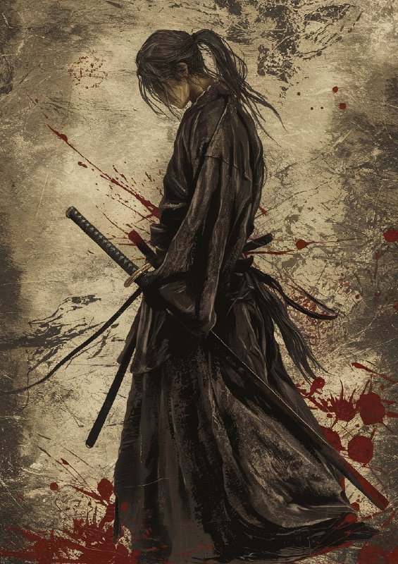 Rustic lady samurai with swords