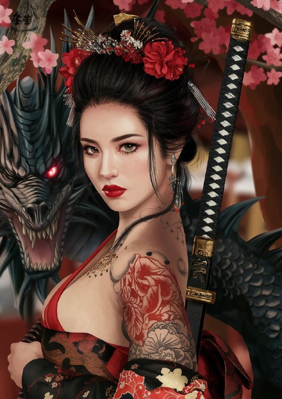 Traditional japanese setting with a fantasy with dragon