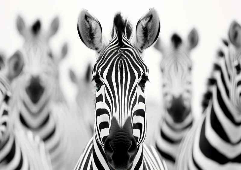 A Hurd Of Zebras one looking down the lenz of a camerfa