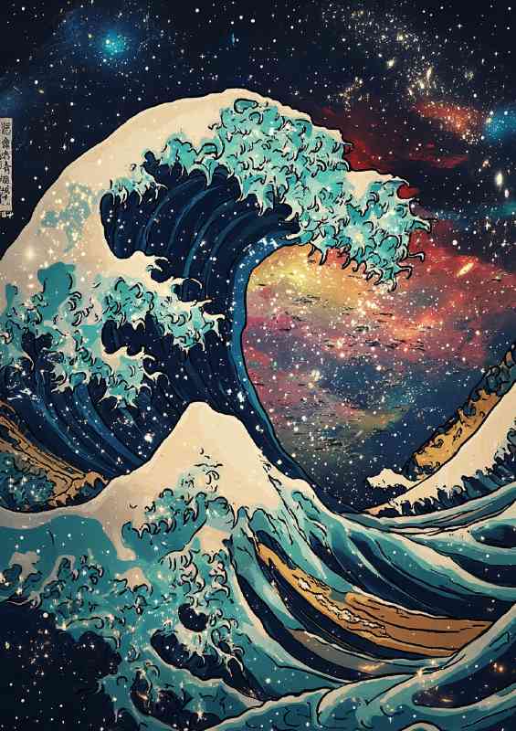 The Great Wave off Kanagawa but with cosmic colors