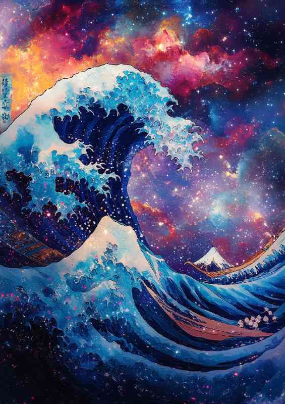 The Great Wave off Kanagawa but with cosmic sky