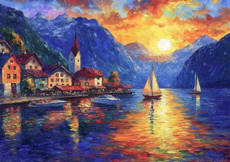 Sailing boats in the harbor of Hallstatt Austria