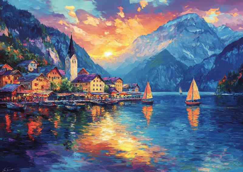 Sailing boats in the harbor of Hallstatt Austria onwa