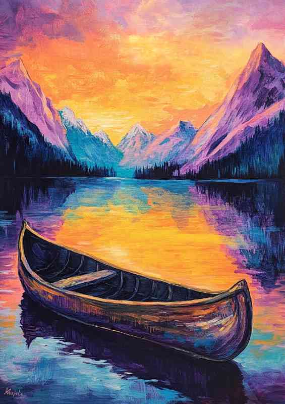 Lake and mountains with the old boat