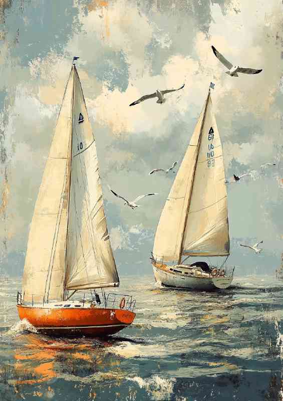 Two sailboats on the water racing each other