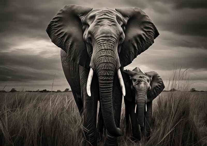 A Pair Of elephants in the grassy plainlands