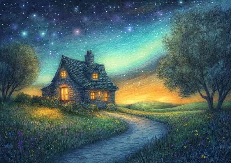 A beautiful pencil drawing of an old English cottage