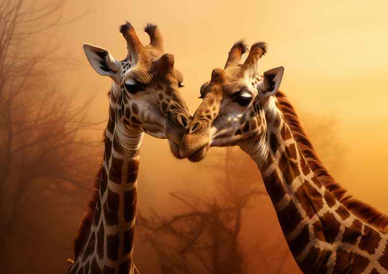 A Pair of giraffes kissing each other