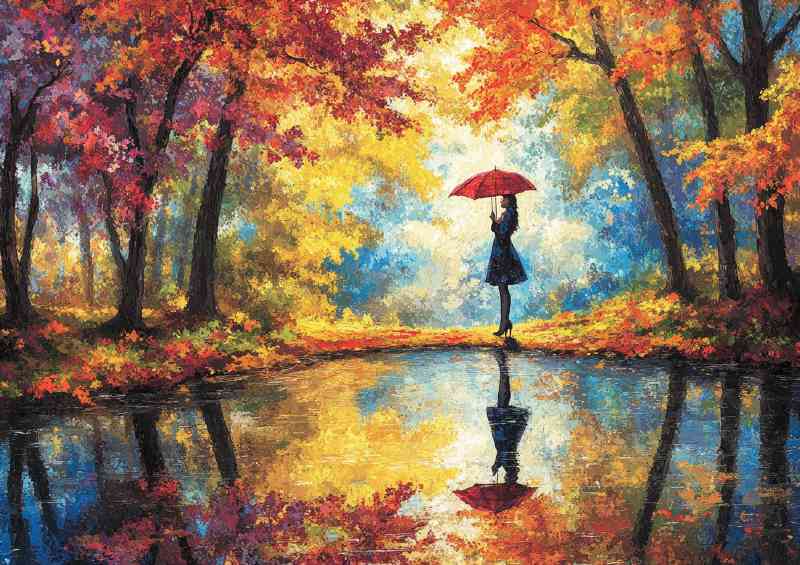 Woman standing in the middle of an autumn setting
