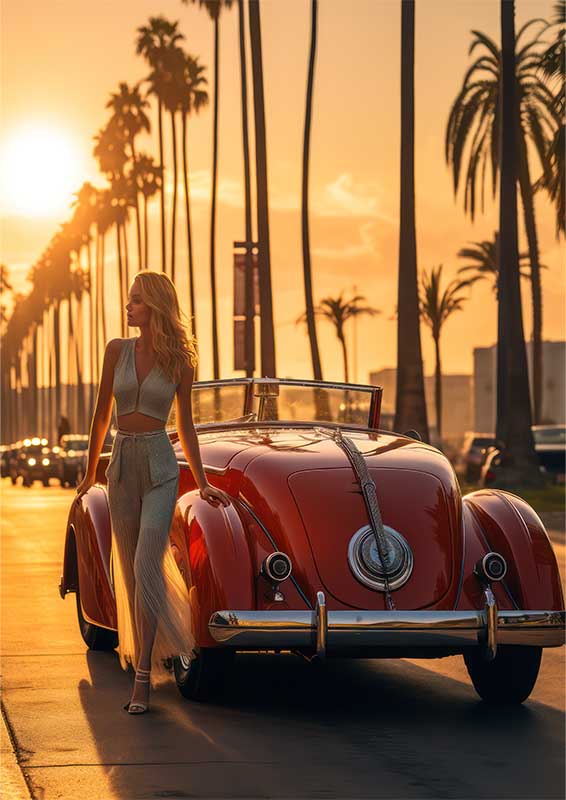 Lady Getting Out Of A Samll Red Sports Soft Top Car